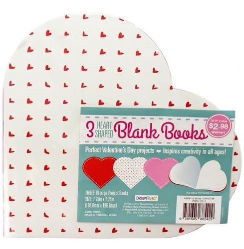 3 Heart Shaped Blank Books (Plain Red/White Heart/Pink Heart)