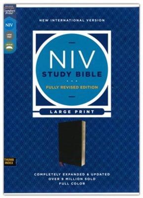 NIV, Large Print, Study Bible (Thumb Indexed, Black Bonded Leather, Fully Revised Edition)