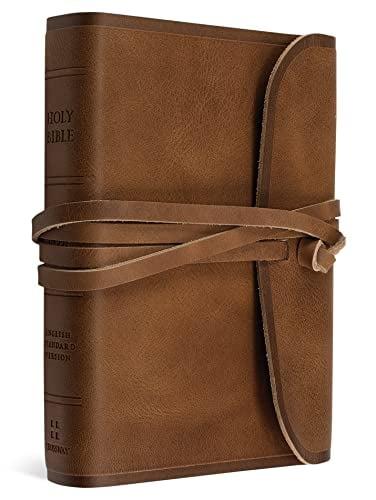 ESV Large Print Compact Bible (Brown Natural Leather, Flap With Strap)