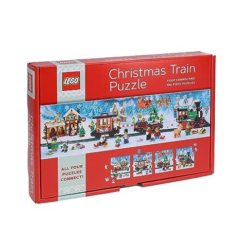 Christmas Train Puzzle: Four Connecting 100-Piece Puzzles (LEGO)